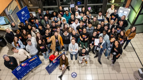 A picture of a group photo, at a company making event, Jordan Septier (me) can be seen at the bottom right