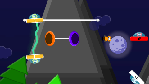 Screenshot of Dashing Krew, showing an alien being thrown from one ufo to another